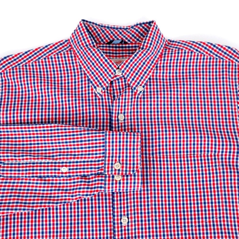 Brooks Brothers Red Blue Check Slim Fit Button Down Shirt MD Medium 100% Cotton